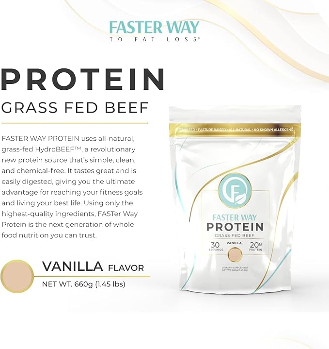 Grass Fed Protein Powder Vanilla Flavor, Dairy-Free Alternative to Whey Protein Powder, Pure Hydrolyzed Beef Protein Isolate with All 9 Essential Amino Acids. Non-GMO - 660g