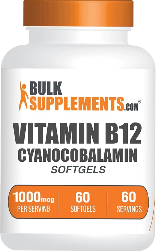 BulkSupplements.com Vitamin B12 1000 mcg Softgels - as Cyanocobalamin, Vitamin B12 Supplement - Essential Vitamin B, Gluten Free, 1 Softgel per Serving, 60 Count (Pack of 1)