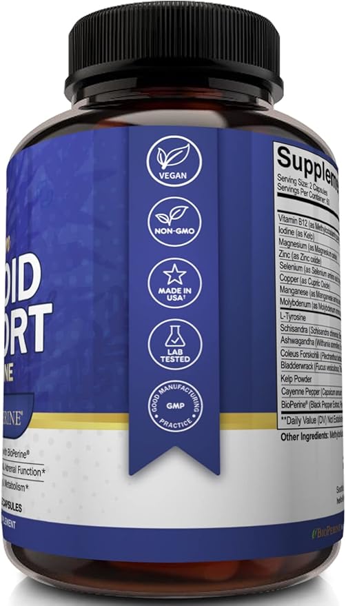 NutriFlair Thyroid Support Complex, 120 Capsules - with Iodine, Black Pepper, Ashwagandha, Vitamin B12 - Thyroid Supplement for Women and Men