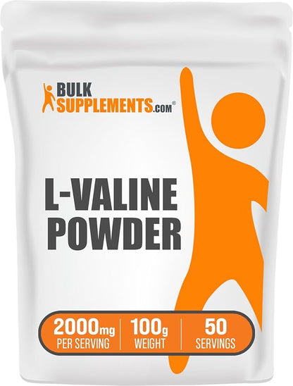 BulkSupplements.com L-Valine Powder - Valine Supplement, Valine Amino Acids - BCAA Supplement, L-Valine 2000mg - Gluten Free, 2000mg per Serving, 100g (3.5 oz) (Pack of 1)