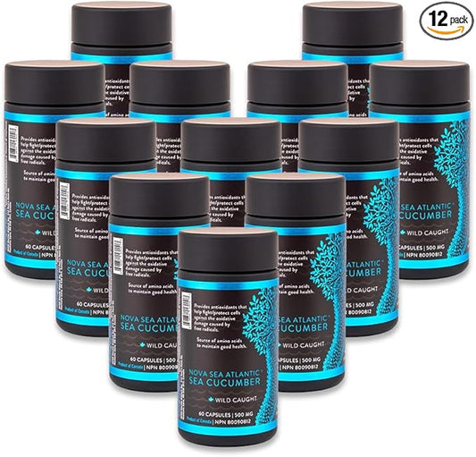 Sea Cucumber Supplement, Wild Caught Sea Cucumber Capsules with Fucosylated Chondroitin Vitamins Mineral — Natural Antioxidant Supplement for Elderly Adult Child (Pack of 12)