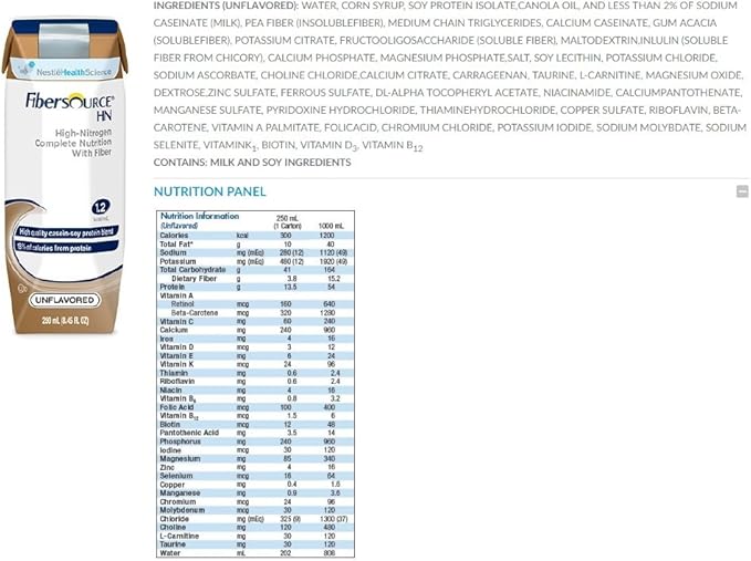 Nestle Fibersource HN Nutritionally Complete Unflavored, 8 oz - 1/Pack of 12