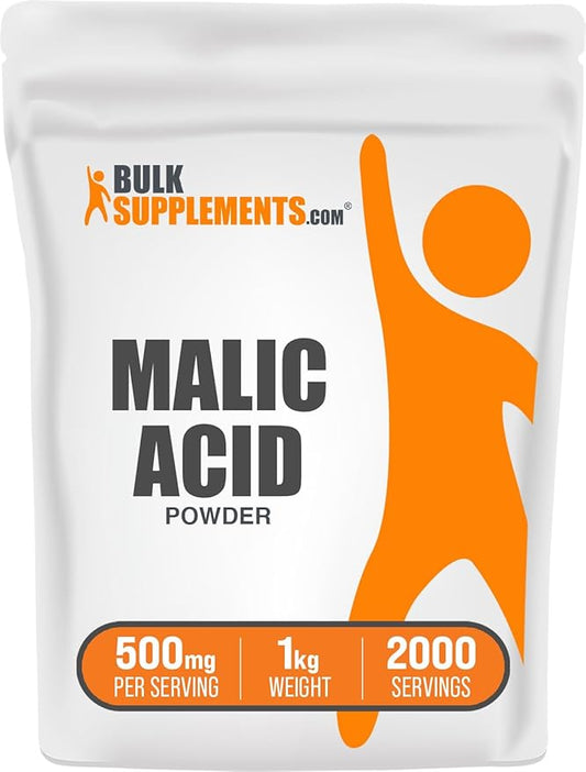 BulkSupplements.com Malic Acid Powder - Malic Acid Supplement, Malic Acid Powder Food Grade - for Energy & Skin Support, Gluten Free - 500mg per Serving, 1kg (2.2 lbs)