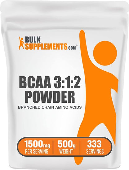BulkSupplements.com BCAA 3:1:2 Powder - BCAA Supplements, BCAA Powder, Branched Chain Amino Acids - Unflavored & Gluten Free, 1500mg per Serving, 500g (1.1 lbs) (Pack of 1)