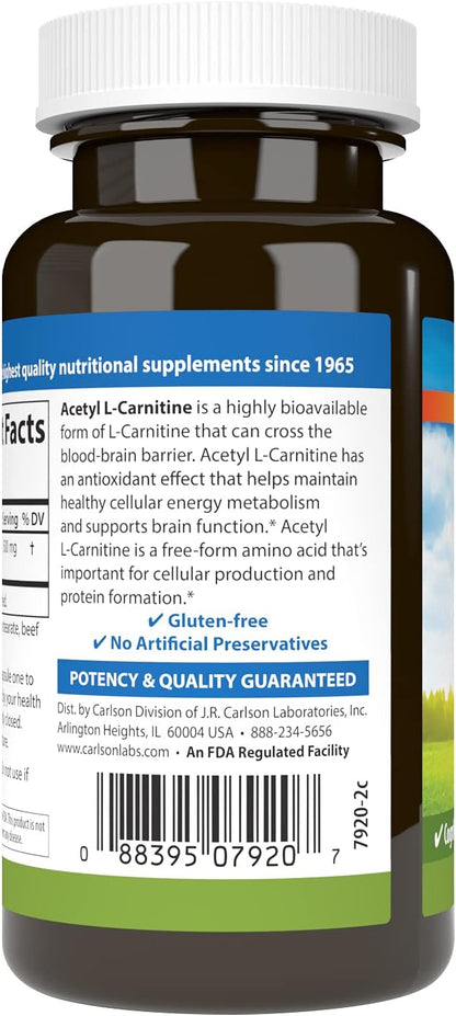 Carlson Labs Acetyl L-Carnitine, 500mg, 60 Capsules