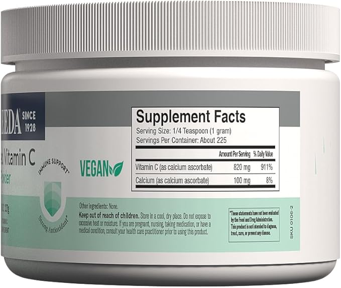 FREEDA Vitamin C - Buffered Vitamin C Powder - Kosher - Powerful Antioxidant Immune Support - Sensitive Stomach Vitamins C Drink - Calcium Ascorbate - Sugar Free Vitamin C - VIT C Supplement (8 oz)