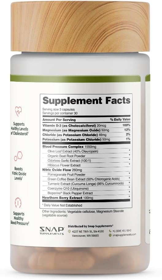 Snap Supplements Heart Health Supplements and Blood Circulation Supplements, 90 Capsules