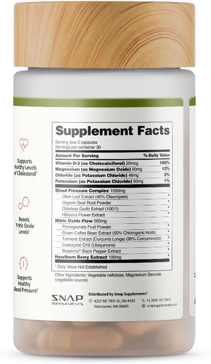 Snap Supplements Heart Health Supplements and Blood Circulation Supplements, 180 Capsules