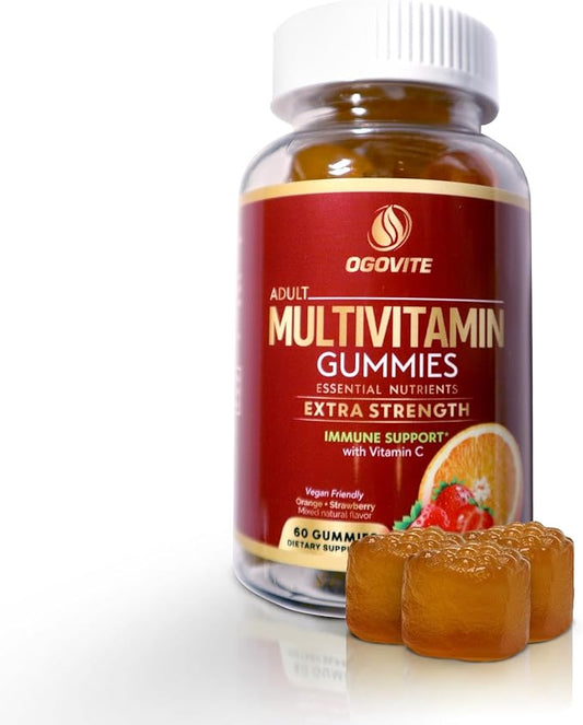 Multivitamin Gummies | Natural Energy & Immune Health Support for Adults | Extra Strength with Vitamin C and B Vitamins | Vegan | Orange & Strawberry Flavor | 60 Gummies (1 Month Supply)