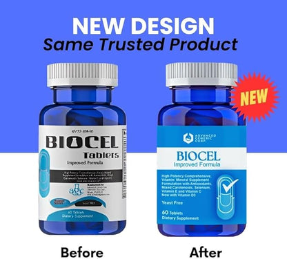 Biocel High Potency Multivitamin & Mineral Supplement – Comprehensive Daily Vitamin Formula with Antioxidants, Vitamin E, C, and D3 – Yeast-Free, 60 Tablets