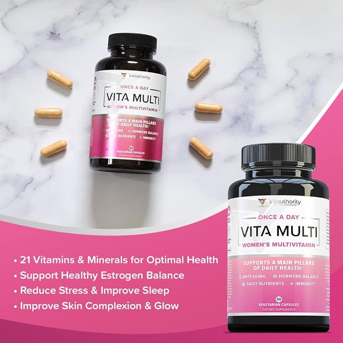VITA Multi Multivitamin for Women: Women’s Daily Multi-Vitamin Supplement with DIM, Iodine, Ashwagandha | Supports Youthful Complexion, Healthy Cortisol and Estrogen Balance - 30 Day Supply