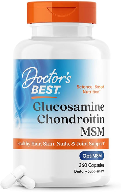 Doctor's Best Glucosamine Chondroitin Msm with OptiMSM Capsules, Joint Support Supplement Supports Healthy Joint Structure, Function & Comfort, Non-GMO, Gluten Free, Soy Free, 360 Count