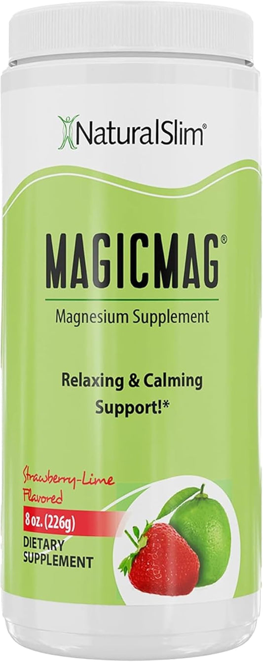 NaturalSlim Magicmag Pure Magnesium Citrate Powder – Stress, Constipation, Muscle, Heart Health, and Sleep Support | Natural Strawberry & Lime Flavored Magnesium Supplement - 8oz Drink Mix (Solo)