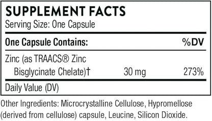 Thorne Zinc Bisglycinate 30mg - Daily Support for Skin, Eye & Immune System Health with Zinc Supplement Capsules - 60 Capsules
