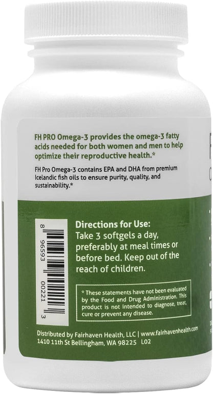 Fairhaven Health FH PRO Omega 3 Fatty Acids | Prenatal DHA and EPA Vitamin | Premium Icelandic Fish Oil Supplement for Pregnant Women and Nursing Mothers | 90 Softgels