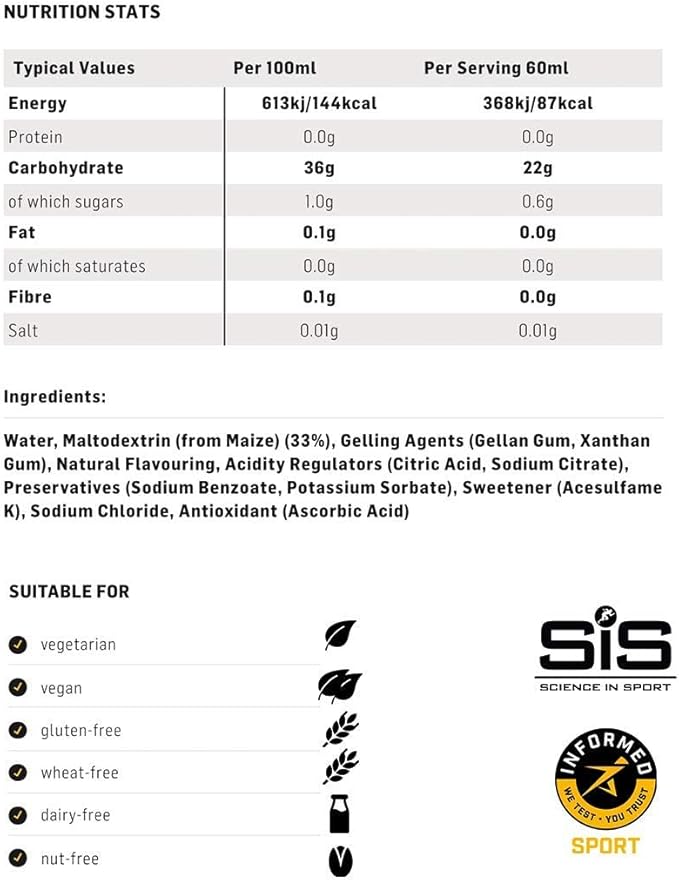 Science in Sport Energy Gel Pack, SIS Isotonic Energy Gel, 22g Fast Acting Carbs, Performance & Endurance Gels, Lemon & Lime Flavor - 2 Fl Oz (Pack of 6)