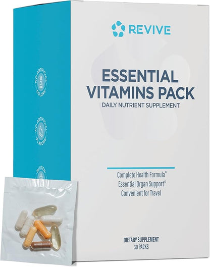Revive MD Essential Vitamin Packs for Women & Men, Vitamins Pack Daily Nutrient Supplement - Travel-Friendly Multivitamin Packets with Arjuna & Turmeric Extract Support Heart, Joint, & Organ Health