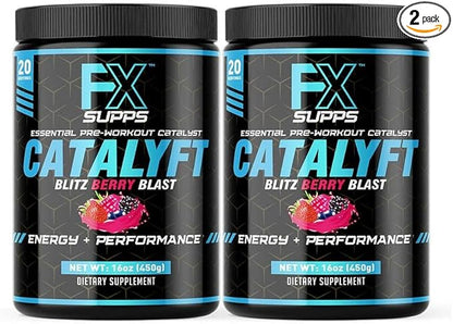 Catalyft Pre-Workout Powder Drink for Men & Women Blitz Berry Blast Mix with Creatine, Caffeine & Beta-Alanine | Best for Energy Pump, Muscle Gain & Focus, 40 Servings (2-Pack)