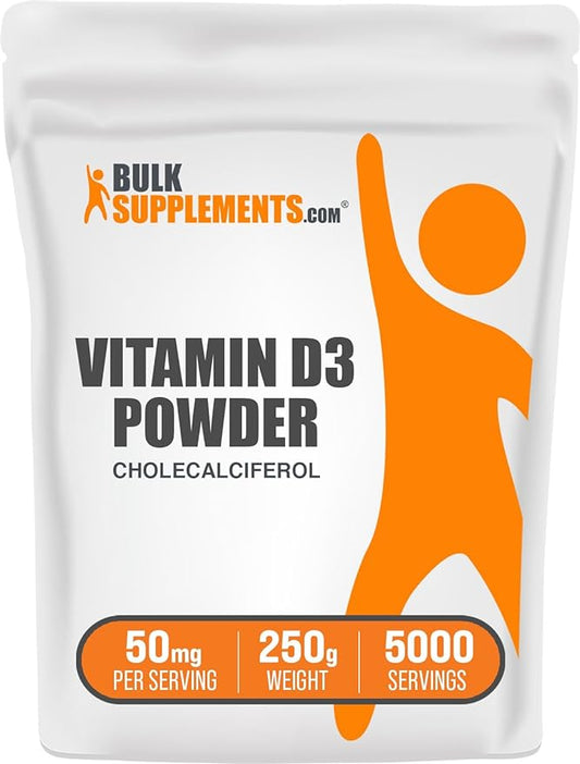 BulkSupplements.com Vitamin D3 Powder - Cholecalciferol, Vitamin D Supplements, Vitamin D3 5000 IU - Gluten Free, 50mg (125mcg of Vitamin D3) per Serving, 250g (8.8 oz) (Pack of 1)