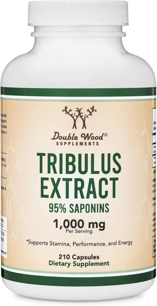 Tribulus Terrestris for Men (Purest 95% Saponin Content) 210 Capsules, 1,000mg Concentrated Fruit Extract (Third Party Tested, Vegan Safe, Non-GMO) for Stamina and Energy by Double Wood