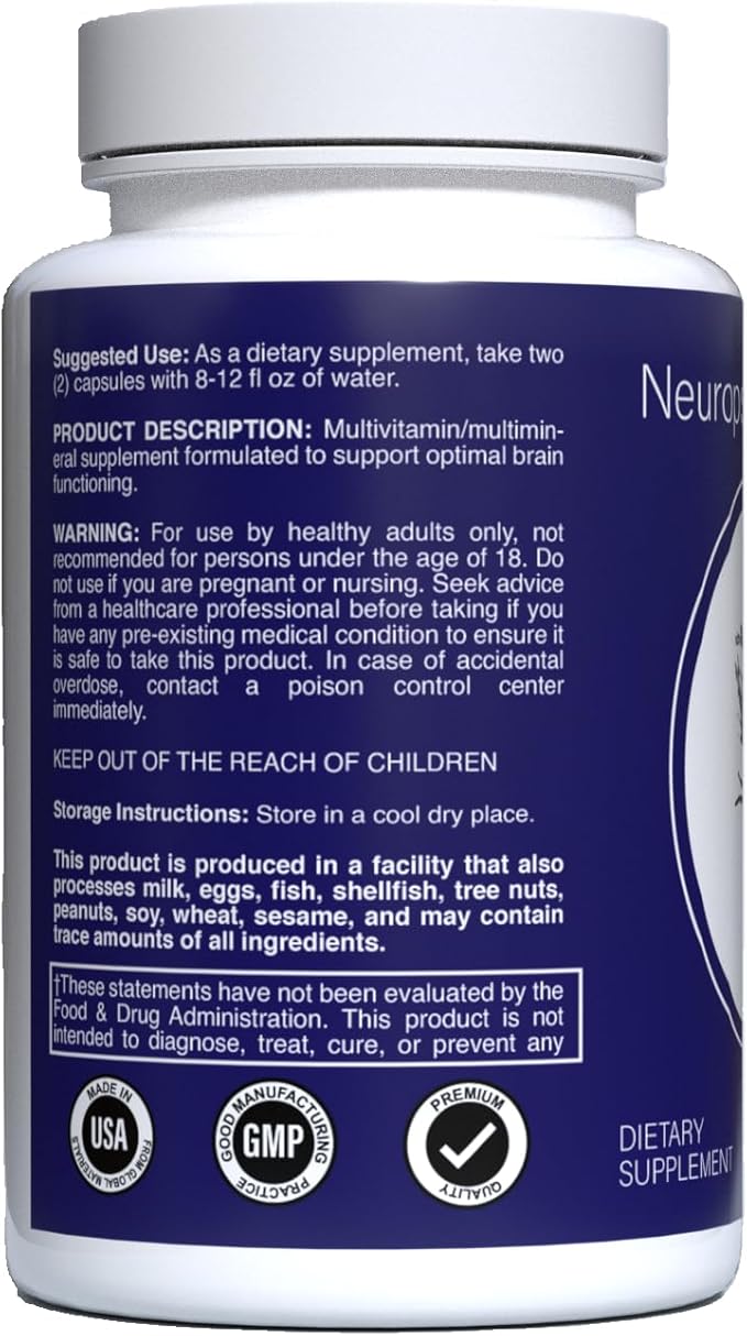 Neuropsych Essentials Brain Support Supplement, Boosts Cognitive Performance & Healthy Brain Function - Neuroprotective Formula by Dr. Justin Lapollo, Multivitamin/Multimineral, 60 Capsules