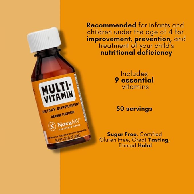NovaFerrum MMM | Multivitamin for Kids, Infants and Toddlers | Vitamin C, D3, E | Gluten Free Certified | Sugar Free | No Artificial Colors | Ages 4 & Under | Orange Flavored | 2 Fl Oz (50 mL)