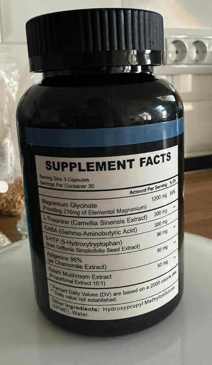 Natural Sleep Aid Supplement for Adults Without Melatonin - Non-Habit Forming Herbal Sleep - GABA, L-Theanine, Reishi Mushroom, Apigenin, Magnesium Glycinate, 5-HTP - 90 Vegan Capsules