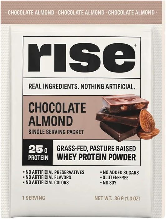 Rise Grass-Fed Whey Protein Powder - Sample Chocolate Almond | 25g Protein No Artificial Flavors, Colors, or Preservatives - Sugar Free, Gluten-Free, Soy Free (Single Serving)