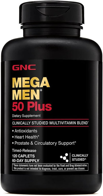 GNC Mega Men 50 Plus Multivitamin | Antioxidants | Heart Health | Prostate and Circulatory Support | 120 Count
