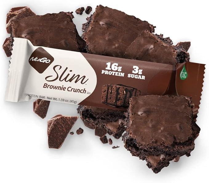NuGo Slim Dark Chocolate Brownie Crunch, 16g Protein Bar, Gluten Free, Non-GMO, Kosher, Keto Friendly, Low Carb, 12 Count