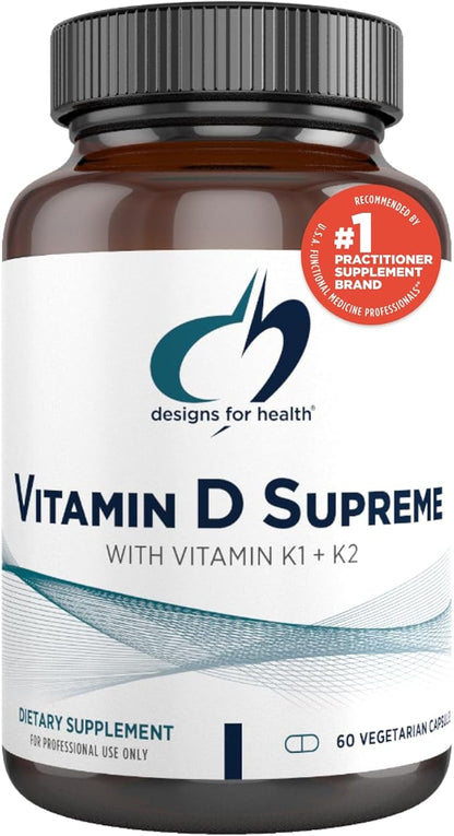 Designs for Health Vitamin D Supreme - Vitamin D 5000 IU with 2000mcg Vitamin K as MK4 for Bone Health, Heart Health & Immune Support - Vitamin D3 Enhanced with GG Supplement (60 Capsules)
