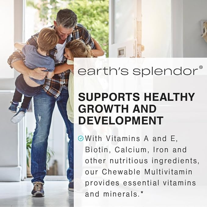 Earth's Splendor Kids Chewable Multivitamin, Supports Healthy Growth and Development, Delicious Taste, Contains Vitamin D for Healthy Bone Growth* - 60 Tablets