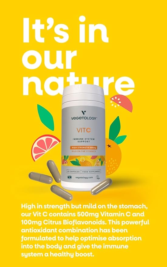 Vegan Vitamin C Supplements — VIT C + Citrus Bioflavonoids — Vitamins and Health Supplements — Daily Supplements (60 Capsules) — Vitamin C 500mg Capsules — Antioxidants Supplement