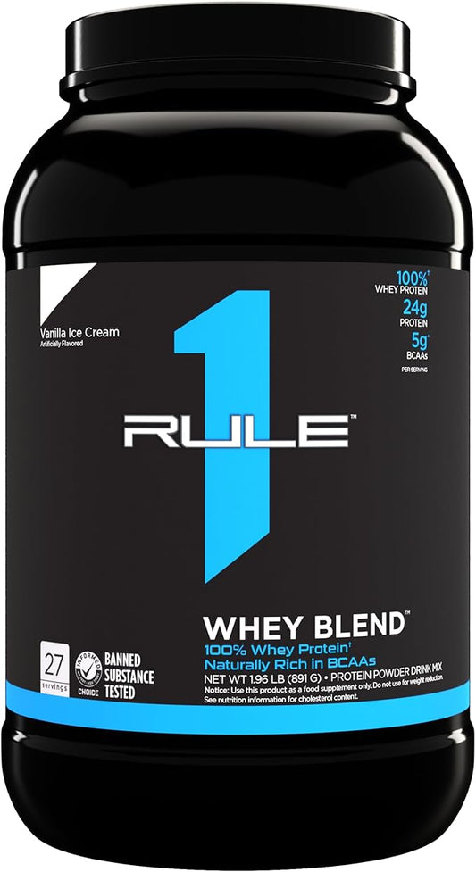 Rule One Proteins Whey Blend - Vanilla Ice Cream, 24g Fast-Acting Whey Protein Concentrates, Isolates, and Hydrolysates Per Serving, with Naturally Occurring EAAs and BCAAs, 2lbs