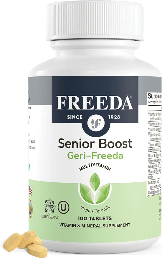 Freeda Senior Multivitamin - Kosher Vitamins for Men & Women 60 and Over - One Daily Coated Tablet - Women’s & Men’s Vitamins Multivitamin 60 Plus - Vitamins for Women Over 60 Plus Elderly (100 Count)
