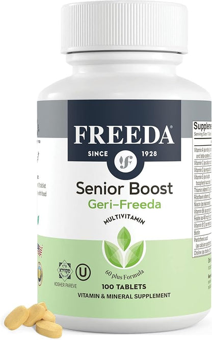 Freeda Senior Multivitamin - Kosher Vitamins for Men & Women 60 and Over - One Daily Coated Tablet - Women’s & Men’s Vitamins Multivitamin 60 Plus - Vitamins for Women Over 60 Plus Elderly (100 Count)