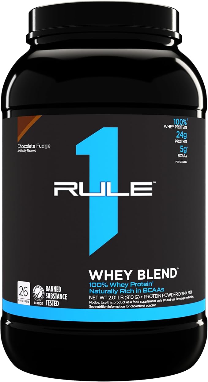 Rule One Proteins, R1 Whey Blend - Chocolate Fudge, 24g Fast-Acting Whey Protein Concentrates, Isolates, and Hydrolysates Per Serving, with Naturally Occurring EAAs and BCAAs, 2lbs