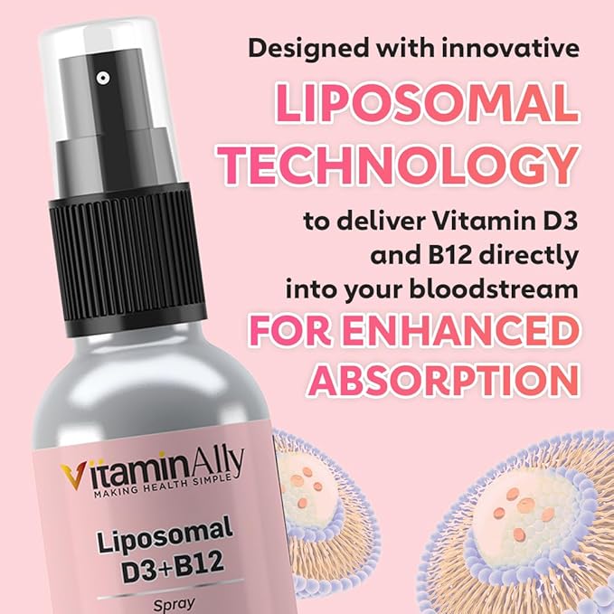 Liposomal Liquid Vitamin D3 + Vitamin B12 Spray |2 Month Supply|1 fl oz|Non-GMO |Sugar Free|Travel Friendly|Immune Support, Bone Health, Supports Energy, Brain Function