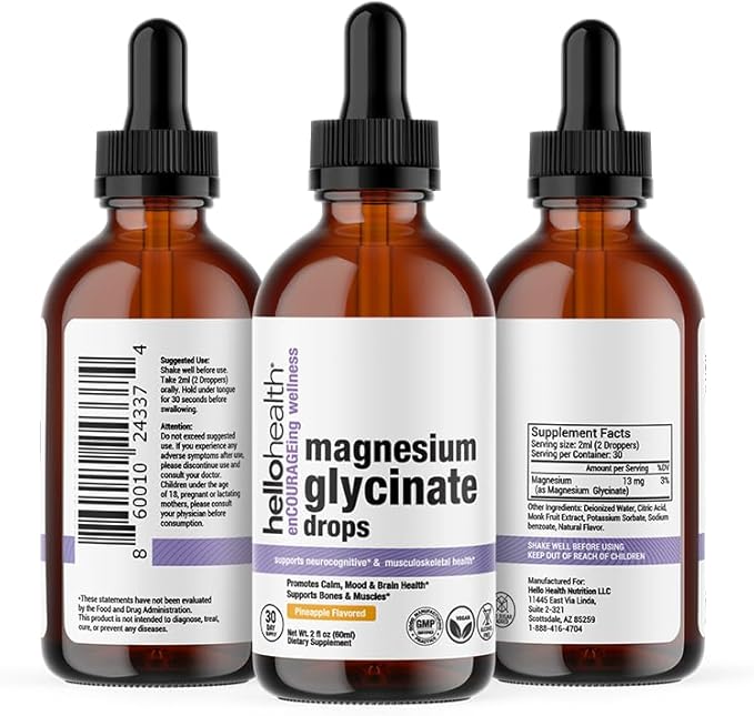 Magnesium Glycinate Liquid Magnesium Supplement Women, Men & Kids – Magnesium Bisglycinate 100 mg for Natural Calm, Muscle Recovery, Joint Support – Magnesium Liquid Vitamins, 30 Days Pineapple Flavor