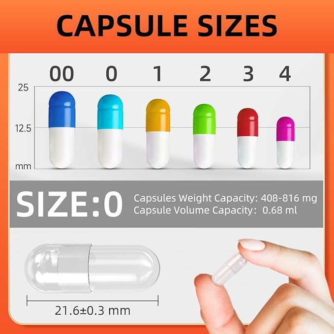 Capsules Size 0, 1000 Count Gel Pill Gelatin Capsules Empty with Bottle, Pill Caps for DIY Supplement Filling, Empty Caps, capsulas vacias para rellenar, Non-GMO Certified, Clear