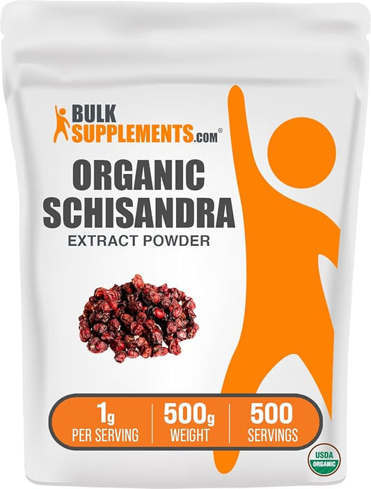 BulkSupplements.com Organic Schisandra Extract Powder - Schisandra Supplement, from Schisandra Berries - Herbal Supplement, Gluten Free - 1000mg per Serving, 500g (1.1 lbs) (Pack of 1)
