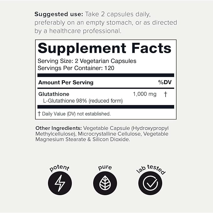 Toniiq Ultra High Strength Glutathione Capsules - 1000mg Concentrated Formula - 98%+ Highly Purified and Bioavailable - Non-GMO Fermentation - 240 Capsules Reduced Glutathione Supplement