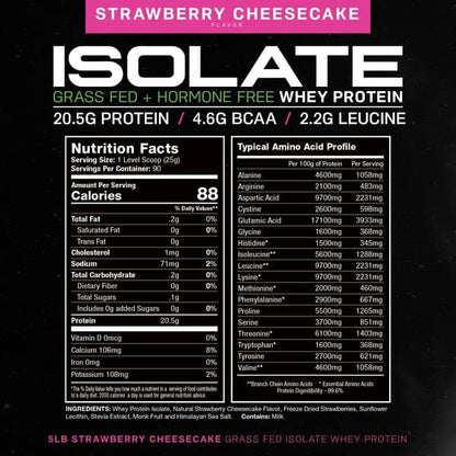 Muscle Feast Grass-Fed Whey Protein Isolate, All Natural Hormone Free Pasture Raised, Strawberry Cheesecake, 5lb