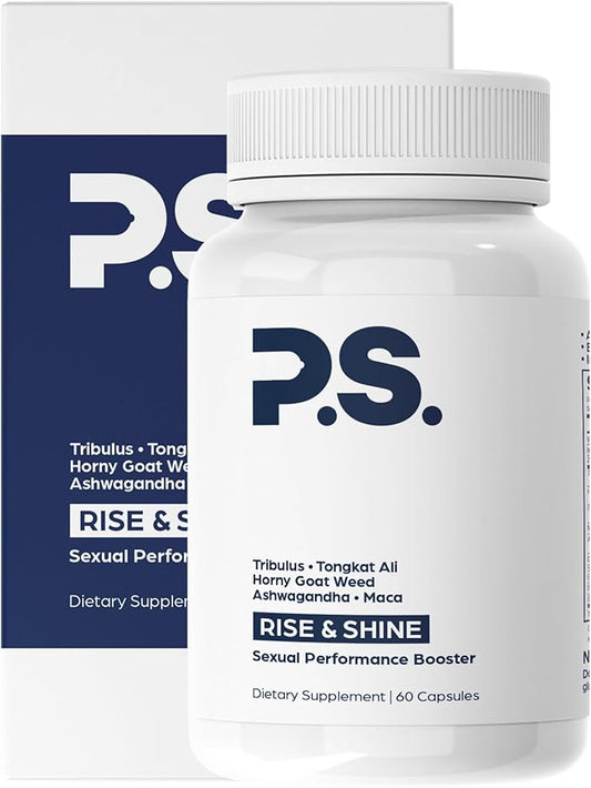 PS Rise & Shine Premium Horny Goat Weed Supplement with Tribulus, Fenugreek, Maca, Ashwagandha, and Tongkat Ali - Supports Men's Energy, Vitality and Endurance (60 Capsules)