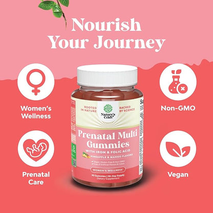 Vegan Prenatal Gummies for Women - Gummy Prenatal Vitamins for Women with Iron Folic Acid and Superfruit Blend - Chewable Prenatal Vitamins for Women Gummy Formula (Pineapple Mango) - 1 Month