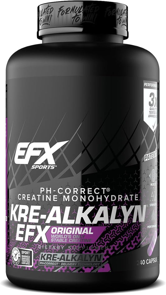 EFX Sports Kre-Alkalyn EFX | pH Correct Creatine Monohydrate Pill Supplement | Strength, Muscle Growth & Performance | 120 Servings, 240 Capsules