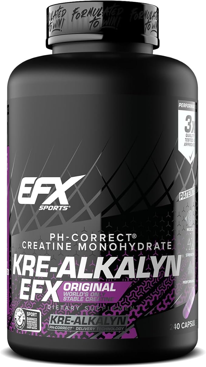 EFX Sports Kre-Alkalyn EFX | pH Correct Creatine Monohydrate Pill Supplement | Strength, Muscle Growth & Performance | 120 Servings, 240 Capsules
