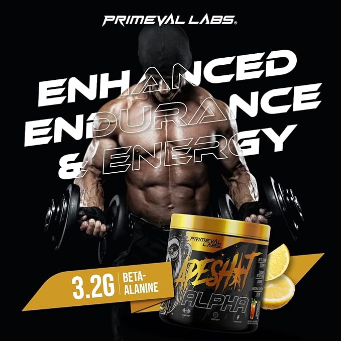 Primeval Labs Ape Alpha Natural Pre Workout for Men and Women | Increase Endurance and Focus | 350mg Caffeine | Beta-Alanine |L citrulline | Nitric Oxide Booster | Sweet Tea Lemonade, 40 Servings