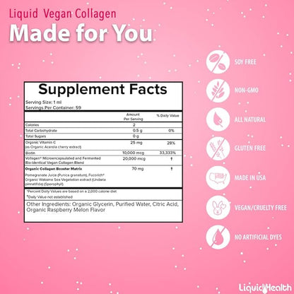 LIQUIDHEALTH 100% Vegan Collagen Plus Biotin 100,000mcg Liquid Drops - Plant-Based Liquid Collagen for Women, Men - Hair & Nail Growth, Skin Health, Boosts Metabolism - Non-GMO, Sugar Free (3 Pack)