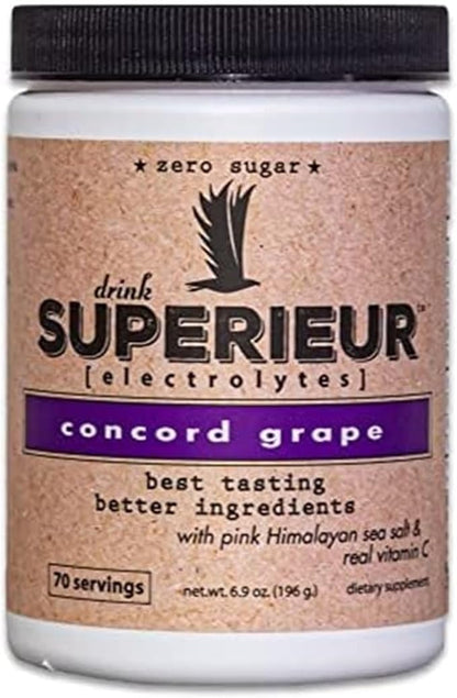 Superieur Electrolytes – Plant Based Electrolyte Supplement w/Sea Minerals for Hydration & Recovery–Keto Friendly, Non-GMO, Zero Sugar, Vegan Healthy Sports Drink Powder – Concord Grape (70 Servings)